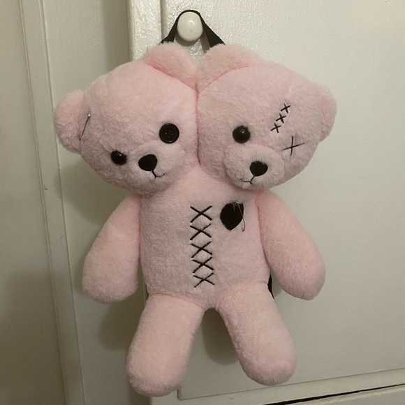 Hot topic double head pink bear plush backpack - Picture 1 of 3